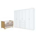Ver imagem 1 de Berço Americano Mini Cama Q Encanto Slim Freijó Branco Acetinado - Qmovi e guarda Roupa Casal