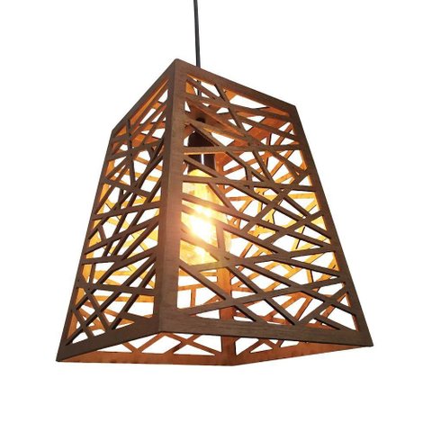 Luminária Pendente de Teto MDF Lâmina Madeira Moderna Rústica Bivolt