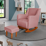 Poltrona Amamentação C / Balanço Cadeira Descanso Aquila com Puff Veludo Rosa - 1