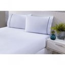 Ver imagem 1 de Jogo de Cama 100% Algodão Percal 150 Fios Solteiro Gran Moratta 2 Peças - Branco e Detalhe Azul