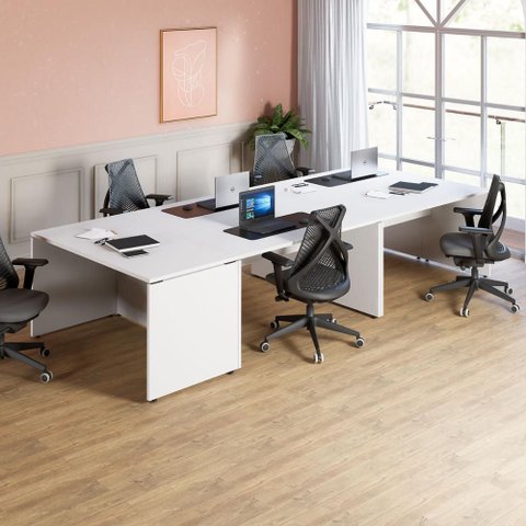 Espaço de Trabalho Individual 1,4m P/ 5 Pessoas Pé Painel F5 Cor:branco