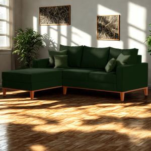 Sofá 3 Lugares Beny com Chaise Esquerdo Suede Verde