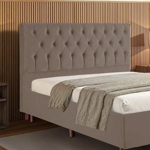 Cabeceira em Madeira Maciça Estofada com Botões Capitonê Queen Charlotte Espresso Móveis
