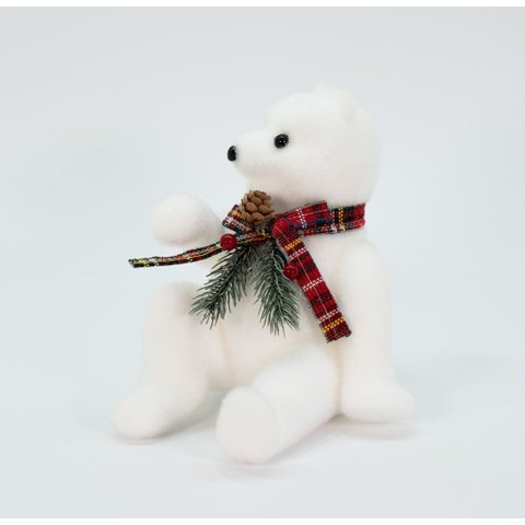 Decoração Enfeite Natalino Urso Polar Cachecol Xadrez 20 cm