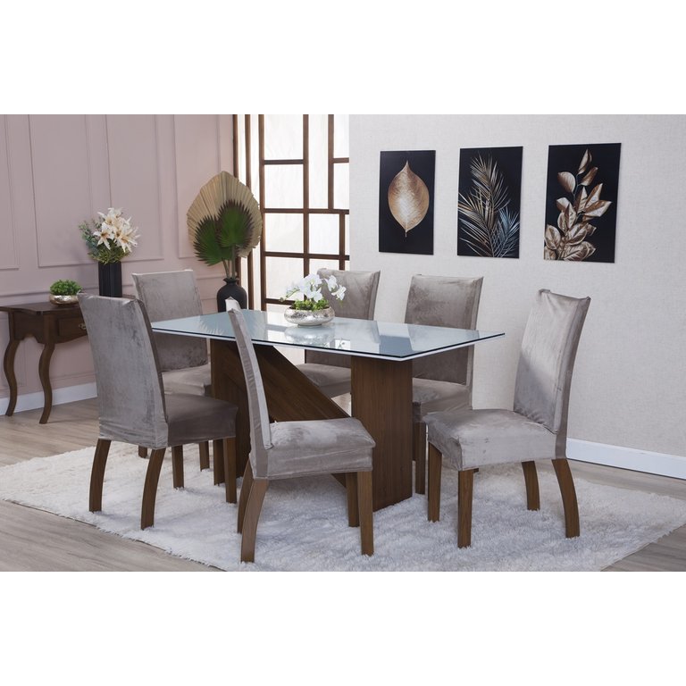 Kit de Capas de Cadeira Estofada 6 Lugares Suede Aveludado Mesa de Jantar Protege Muda a Decoração:a