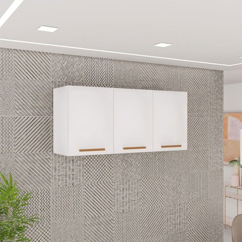 Armário Aéreo Cozinha 120 cm Rubi 3 Portas Branco/Cinamomo - Pnr Móveis
