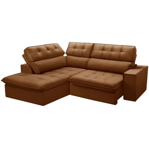 Sofá 3 Lugares Retrátil Reclinável Chaise Esquerdo 243cm Solin F04 Veludo Terracota - Lyam Decor