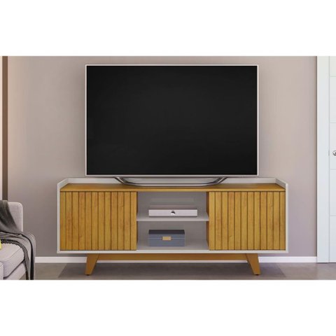 Rack Bancada P/tv até 60 Polegadas Flat Ripado C/ Nichos e Pés 150x60cm Cedro/bali - Dj Móveis