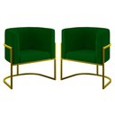 Ver imagem 1 de Kit 02 Poltronas Lua Sala Decorativa Base de Ferro Gold Verde