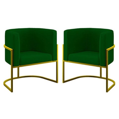 Kit 02 Poltronas Lua Sala Decorativa Base de Ferro Gold Verde