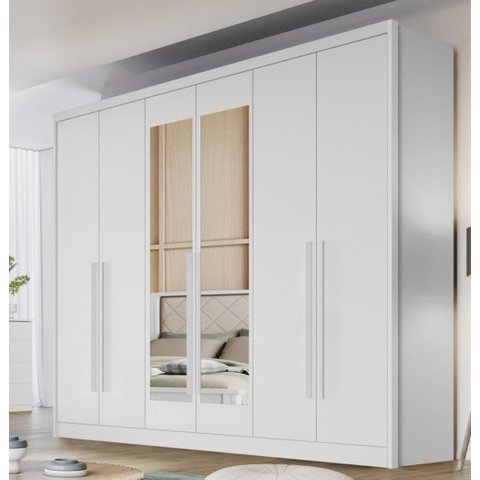 Guarda Roupa Casal Vertice New 6 Portas 6 Gavetas com Espelho Novo Horizonte Neve