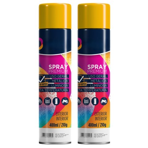 Tinta Spray 400ml Amarelo Uso Geral em Aço Ferro Gesso Couro Cerâmica | Universo | Kit 02 Un