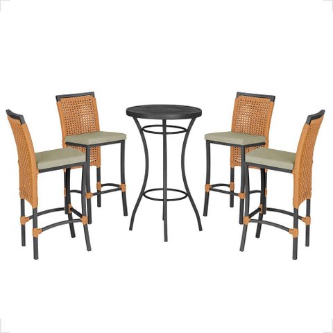 Mesa Bistrô e 4 Banquetas Roma Preta Corda Náutica Estofado 7 Trama Original