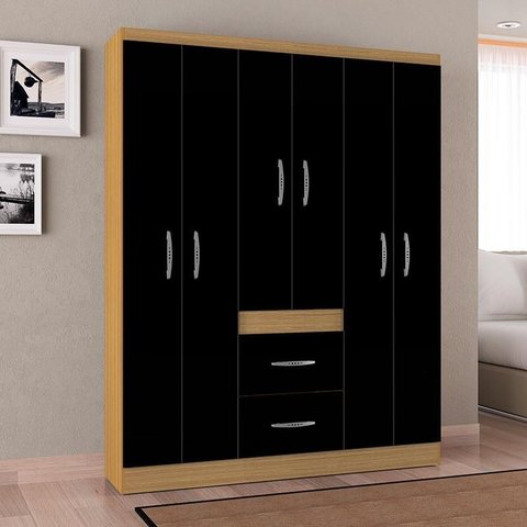 Guarda Roupa Casal Ambiente Milão 6 Portas Damasco Preto – Poquema