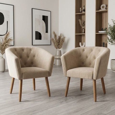 Jogo 2 Poltronas Estofadas Tecido Veludo Elegante para Sala de Espera Aconchegante Pés de Madeira Re