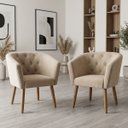 Ver imagem 1 de Jogo 2 Poltronas Estofadas Tecido Veludo Elegante para Sala de Espera Aconchegante Pés de Madeira Re