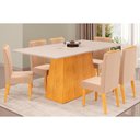 Ver imagem 1 de Conjunto: Mesa Sala Jantar Dulce Tampo Madeirado C/ Vidro Reto 180x90cm e 6 Cadeiras Lia Cedro/off