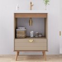 Ver imagem 4 de Gabinete para Banheiro 60cm com 2 Portas 1 Gaveta e Cuba de Embutir Trancoso Marrom/Cappuccino