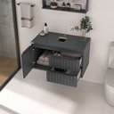 Ver imagem 2 de Conjunto Cecília 78cm com Painel Ripado e Espelho Orgânico Led - Fabribam Gabinetes