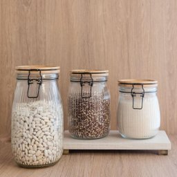 Jogo 2 Potes Vidro Hermético Versalhes Tampa Bambu Trava Black 800ml - Lehaví - 7