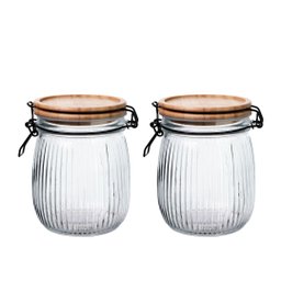 Jogo 2 Potes Vidro Hermético Versalhes Tampa Bambu Trava Black 800ml - Lehaví - 1