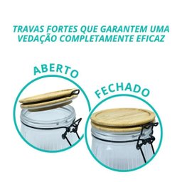 Jogo 2 Potes Vidro Hermético Versalhes Tampa Bambu Trava Black 800ml - Lehaví - 5