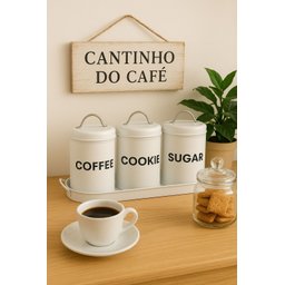 Kit 3 Potes Lata de Mantimentos + Bandeja Industrial Branco - Linha Dom - 2