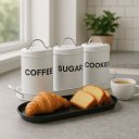 Ver imagem 5 de Kit 3 Potes Lata de Mantimentos + Bandeja Industrial Branco - Linha Dom