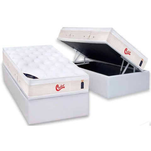 Cama Box Baú Solteiro: Colchão Molas Ensacadas Castor Pocket Gold Star Vitagel + Base CRC Courano