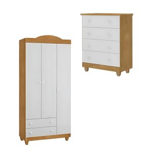 Guarda Roupa e Cômoda Lara Compacto Alta Qualidade Moderno:nature Branco