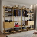 Ver imagem 1 de Guarda Roupa Aberto Industrial Casal Modulado Completo Canela Cabideiro com Gavetas Base Dourada