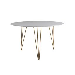 Mesa de Jantar Redonda 110cm Branca Clips 3 Pés Base Dourado - 2
