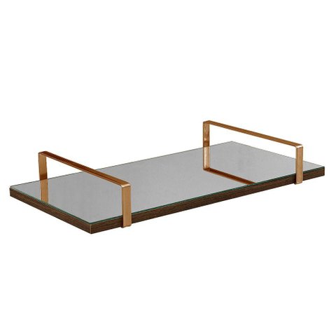 Bandeja Espelhada 25x50cm Borda Infinita Castanho com Alça Cobre