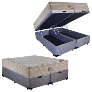 Cama Box Baú Casal Suede Bipartido + Colchão Ortobom Airtech Molas Ensacadas 138x188x65 Cor:cinza