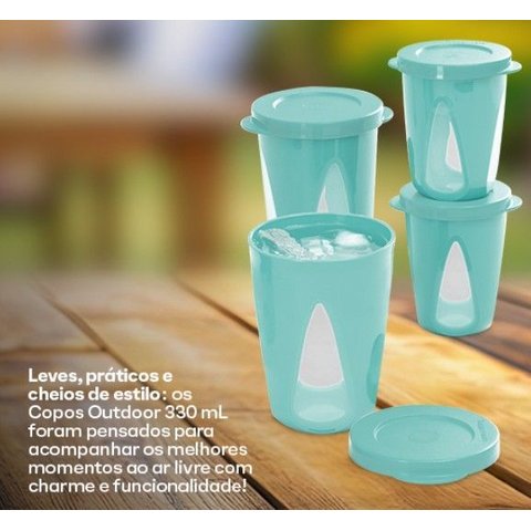 Kit Copo Outdoor com 4 Peças 330ml Cada Verde Aruba Tupperware