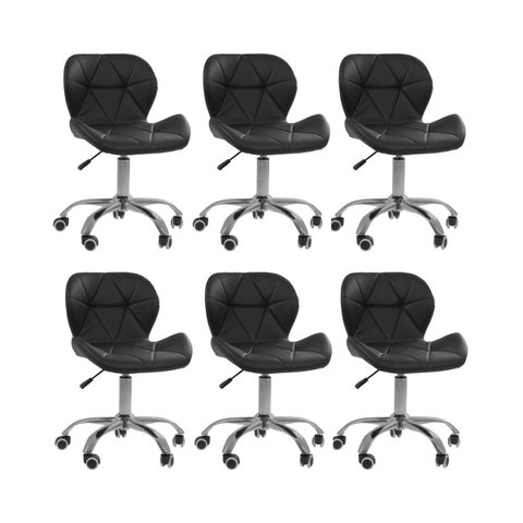 Kit 6 Cadeiras Office Eiffel Slim Ajustável Base Giratória - Preta Preto