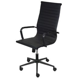 Cadeira Giratória Alta Office Esteirinha em Pu Preto Aço Preto Base Rodízio - 1