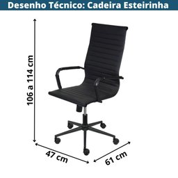 Cadeira Giratória Alta Office Esteirinha em Pu Preto Aço Preto Base Rodízio - 4
