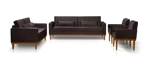 Ver imagem 2 de Sofá Living 3 e 2 Lugares Valência - 2,20/1,58mts + 02 Poltronas C/ Base Madeira de Reflorestamento 
