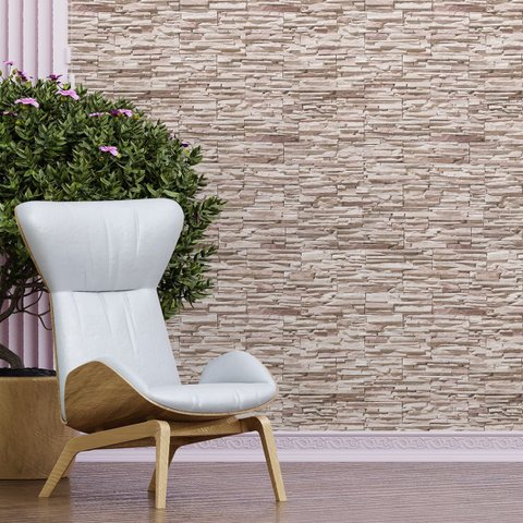 Papel de Parede Adesivo Pedras Filetada em Tons Claro 5m