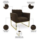 Ver imagem 5 de Sofá Namoradeira e 1 Poltrona Base Industrial Dourado Ana Suede Marrom - Ibiza