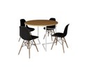 Ver imagem 3 de Mesa Industrial Base Ferro Branco em V Tampo 110cm Canela 4 Cadeiras Eames Madeira Assento Preto