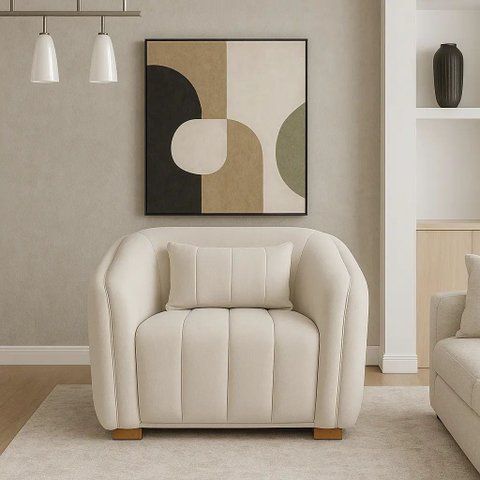 Poltrona Lilian Luxo Recepção Escritório Suede Bege:marfim/liso