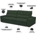 Ver imagem 3 de Sofá Retrátil Reclinável para Sala de Estar Living 290cm Dimas F04 Veludo Verde - Lyam Decor