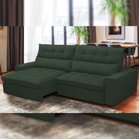 Sofá Retrátil Reclinável para Sala de Estar Living 290cm Dimas F04 Veludo Verde - Lyam Decor