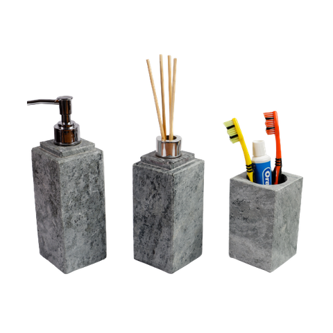 Kit Banheiro Bancada Lavabo Luxo em Pedra Sabão N01 Prata