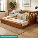 Ver imagem 2 de Cama Solteiro com Cama Auxiliar Bicama X Madeira Maciça Marrom Mogno Mell Milani Movelaria