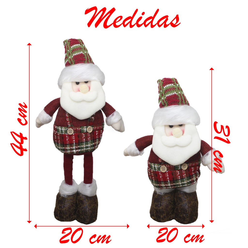 Kit Trio Bonecos De Natal Tecido Xadrez Natalino Pernas Ajustáveis - 4