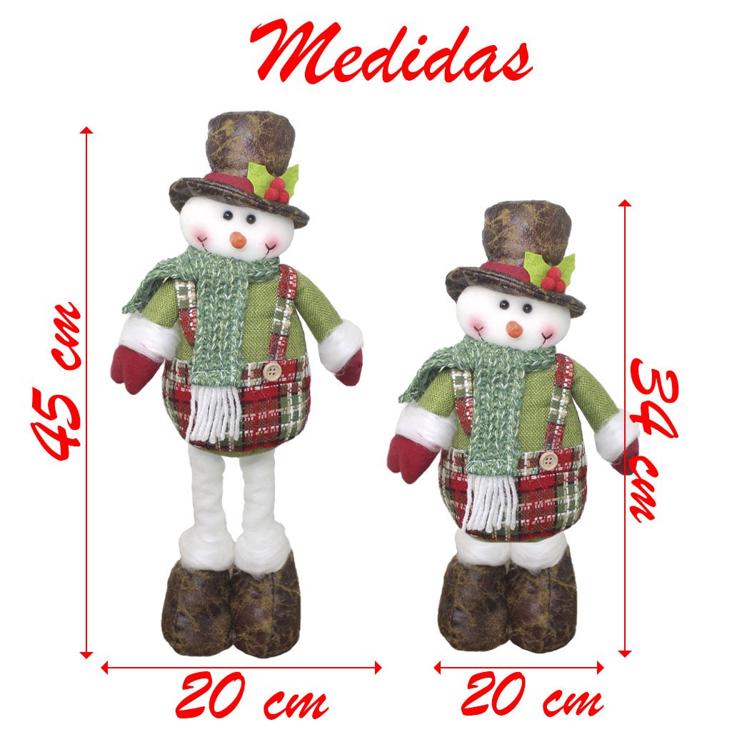 Kit Trio Bonecos De Natal Tecido Xadrez Natalino Pernas Ajustáveis - 5