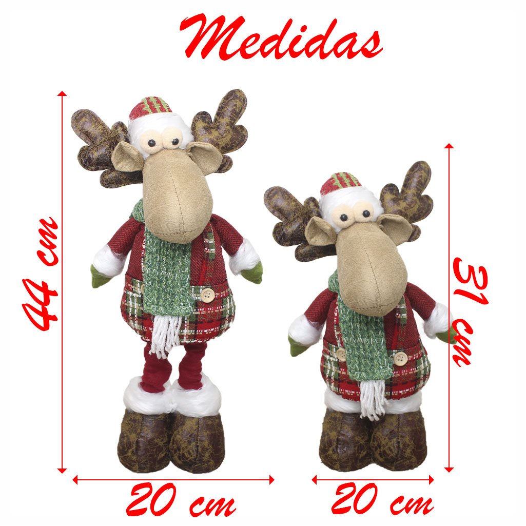 Kit Trio Bonecos De Natal Tecido Xadrez Natalino Pernas Ajustáveis - 6